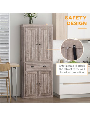 HOMCOM Traditional Colonial Freestanding Kitchen Cupboard Storage Cabinet - 76L x 40.5W x 184H (cm) Dark Wood Grain 835-115