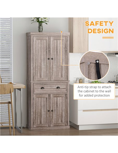 HOMCOM Traditional Colonial Freestanding Kitchen Cupboard Storage Cabinet - 76L x 40.5W x 184H (cm) Dark Wood Grain 835-115 - pic 42966 | FastDaddyshop