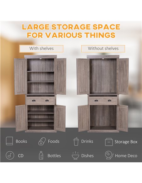 HOMCOM Traditional Colonial Freestanding Kitchen Cupboard Storage Cabinet - 76L x 40.5W x 184H (cm) Dark Wood Grain 835-115 - pic 42967 | FastDaddyshop