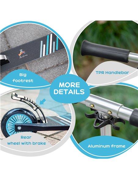HOMCOM Scooter for Kids Toddler One-Click Foldable Kick Scooter with Adjustable Height Brake for Boys and Girls 3-8 Years Alumin - pic 4297 | FastDaddyshop