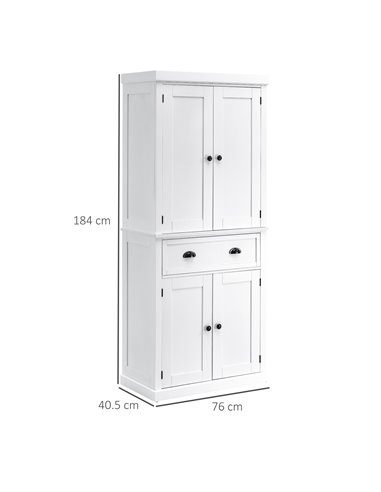 HOMCOM Traditional Colonial Freestanding Kitchen Cupboard, White 835-115WT