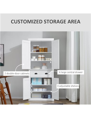 HOMCOM Traditional Colonial Freestanding Kitchen Cupboard Storage Pantry Cabinet - 76L x 40.5W x 184H (cm) White 835-115WT
