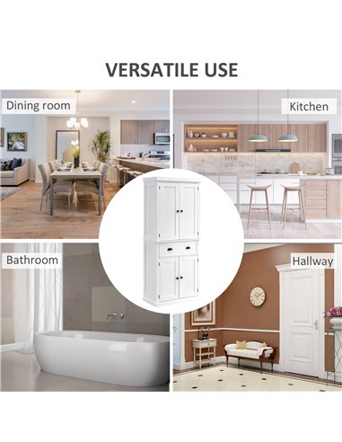 HOMCOM Traditional Colonial Freestanding Kitchen Cupboard Storage Pantry Cabinet - 76L x 40.5W x 184H (cm) White 835-115WT