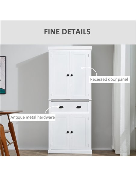 HOMCOM Traditional Colonial Freestanding Kitchen Cupboard Storage Pantry Cabinet - 76L x 40.5W x 184H (cm) White 835-115WT - pic 42975 | FastDaddyshop