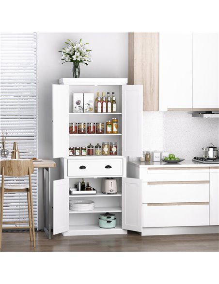 HOMCOM Traditional Colonial Freestanding Kitchen Cupboard Storage Pantry Cabinet - 76L x 40.5W x 184H (cm) White 835-115WT - pic 42976 | FastDaddyshop