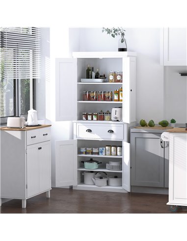 HOMCOM Traditional Colonial Freestanding Kitchen Cupboard Storage Pantry Cabinet - 76L x 40.5W x 184H (cm) White 835-115WT