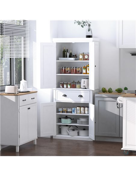 HOMCOM Traditional Colonial Freestanding Kitchen Cupboard Storage Pantry Cabinet - 76L x 40.5W x 184H (cm) White 835-115WT - pic 42977 | FastDaddyshop