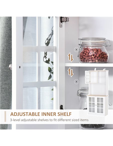 HOMCOM Kitchen Cupboard  Sideboard Storage Cabinet Unit w/ Counter Top Grid Glass Doors Shelves  80L x 37W x 183H cm - White 835 - pic 42985 | FastDaddyshop