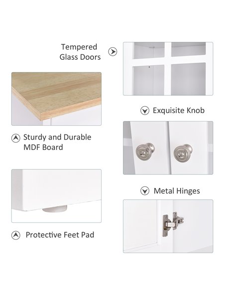 HOMCOM Kitchen Cupboard  Sideboard Storage Cabinet Unit w/ Counter Top Grid Glass Doors Shelves  80L x 37W x 183H cm - White 835 - pic 42986 | FastDaddyshop