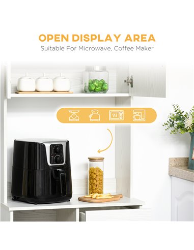 HOMCOM Modern Freestanding Kitchen Cupboard Storage Cabinet Organiser with Microwave Counter, 2 Cabinets, & Adjustable Shelves, 