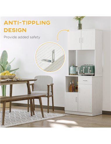 HOMCOM Modern Freestanding Kitchen Cupboard Storage Cabinet Organiser with Microwave Counter, 2 Cabinets, & Adjustable Shelves, 