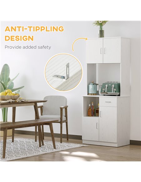 HOMCOM Modern Freestanding Kitchen Cupboard Storage Cabinet Organiser with Microwave Counter, 2 Cabinets, & Adjustable Shelves,  - pic 43003 | FastDaddyshop