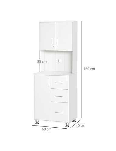 HOMCOM Modern Kitchen Cupboard with Storage Cabinets, 3 Drawers and Open Countertop for Living Room, White 835-341WT