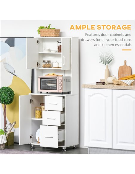 HOMCOM Modern Kitchen Cupboard with Storage Cabinets, 3 Drawers and Open Countertop for Living Room, White 835-341WT - pic 43008 | FastDaddyshop