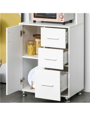 HOMCOM Modern Kitchen Cupboard with Storage Cabinets, 3 Drawers and Open Countertop for Living Room, White 835-341WT
