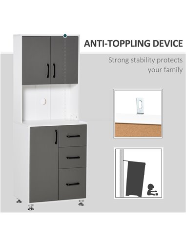 HOMCOM Modern Kitchen Cupboard with Storage Cabinets, 3 Drawers and Open Countertop for Living Room, Grey 835-341