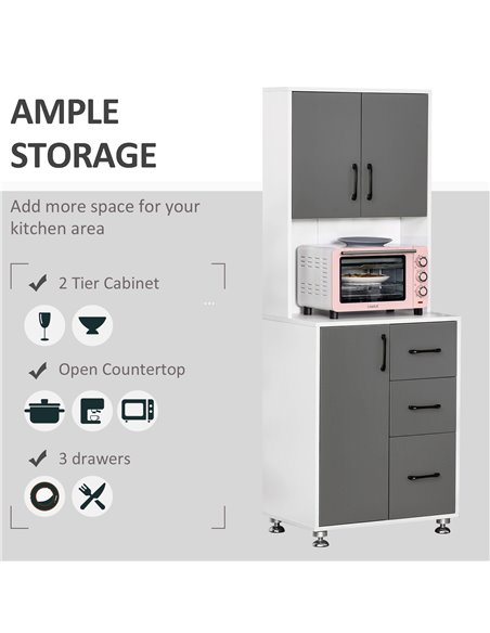 HOMCOM Modern Kitchen Cupboard with Storage Cabinets, 3 Drawers and Open Countertop for Living Room, Grey 835-341 - pic 43018 | FastDaddyshop