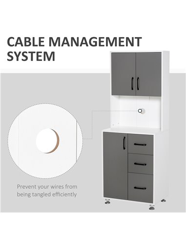 HOMCOM Modern Kitchen Cupboard with Storage Cabinets, 3 Drawers and Open Countertop for Living Room, Grey 835-341