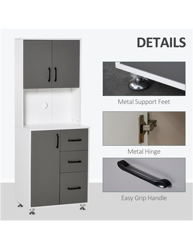 HOMCOM Modern Kitchen Cupboard with Storage Cabinets, 3 Drawers and Open Countertop for Living Room, Grey 835-341