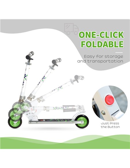HOMCOM Scooter for Kids Toddler One-Click Foldable Kick Scooter with Adjustable Height Brake for Boys and Girls 3-8 Years Alumin - pic 4303 | FastDaddyshop