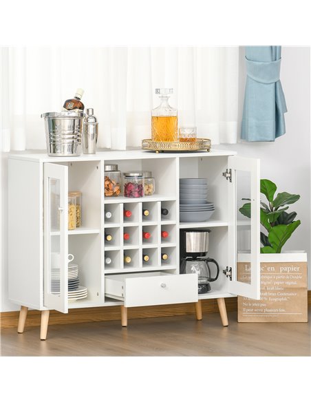 HOMCOM Modern Sideboard Storage Cabinet Kitchen Cupboard Dining Bar Server with Glass Doors, Drawer & 12-Bottle Wine Rack for Li - pic 43031 | FastDaddyshop