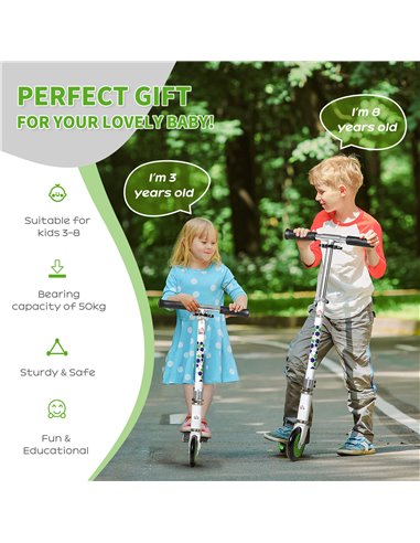 HOMCOM Scooter for Kids Toddler One-Click Foldable Kick Scooter with Adjustable Height Brake for Boys and Girls 3-8 Years Alumin