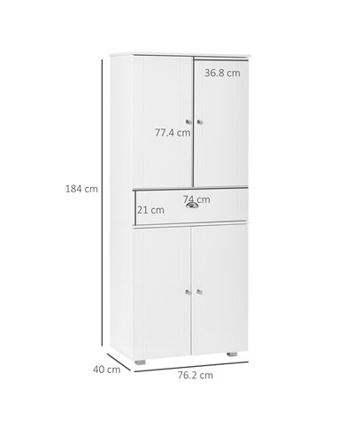 HOMCOM Freestanding Tall Kitchen Cupboard Storage Cabinets, White 835-419WT
