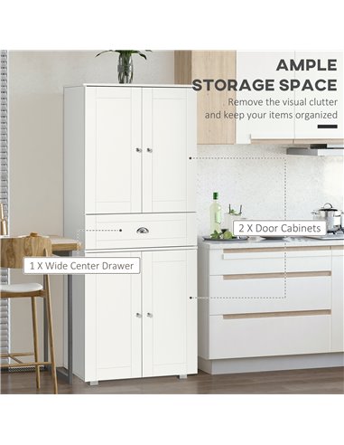 HOMCOM Freestanding Tall Kitchen Cupboard Storage Cabinets, White 835-419WT