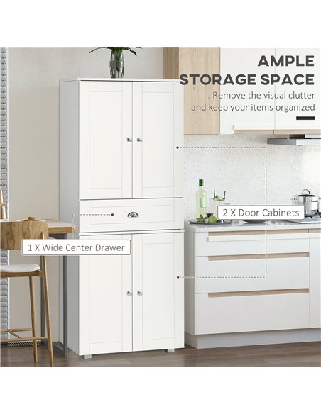 HOMCOM Freestanding Tall Kitchen Cupboard Storage Cabinets, White 835-419WT - pic 43044 | FastDaddyshop