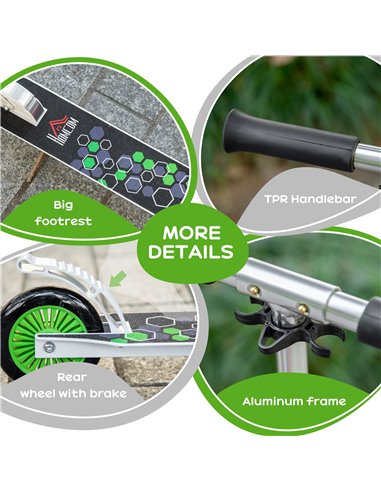 HOMCOM Scooter for Kids Toddler One-Click Foldable Kick Scooter with Adjustable Height Brake for Boys and Girls 3-8 Years Alumin