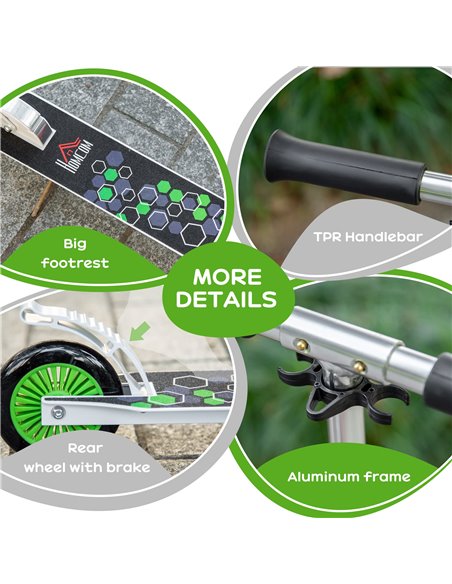 HOMCOM Scooter for Kids Toddler One-Click Foldable Kick Scooter with Adjustable Height Brake for Boys and Girls 3-8 Years Alumin - pic 4305 | FastDaddyshop