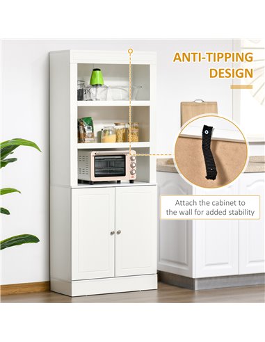 HOMCOM Kitchen Cupboard with 6-tier Shelving, Freestanding Storage Cabinet, Larder pantry, Sideboard with 3 Open Compartments an