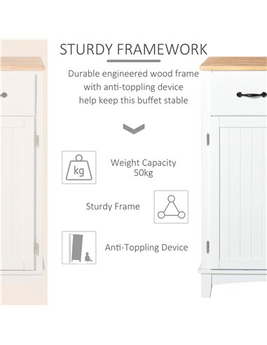 HOMCOM Modern Organising Kitchen Cupboard, Wooden Storage Cabinet, Tableware Organizer with 2 Drawers for Living & Dining Pantry
