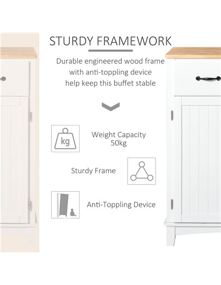 HOMCOM Modern Organising Kitchen Cupboard, Wooden Storage Cabinet, Tableware Organizer with 2 Drawers for Living & Dining Pantry - pic 43090 | FastDaddyshop