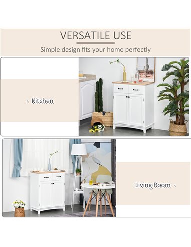 HOMCOM Modern Organising Kitchen Cupboard, Wooden Storage Cabinet, Tableware Organizer with 2 Drawers for Living & Dining Pantry