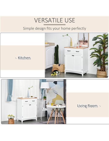 HOMCOM Modern Organising Kitchen Cupboard, Wooden Storage Cabinet, Tableware Organizer with 2 Drawers for Living & Dining Pantry - pic 43092 | FastDaddyshop