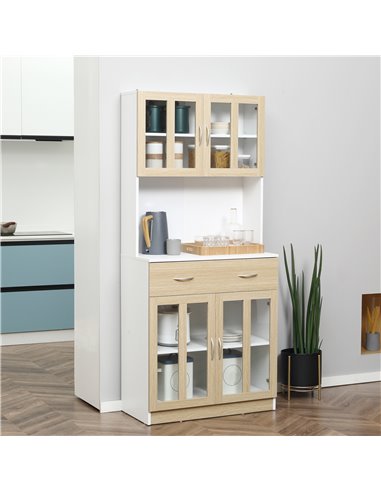 HOMCOM Modern Kitchen Cupboard, Storage Cabinet, White & Natural 835-539