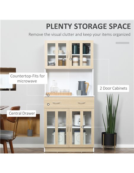 HOMCOM Modern Kitchen Cupboard, Storage Cabinet, White & Natural 835-539 - pic 43098 | FastDaddyshop