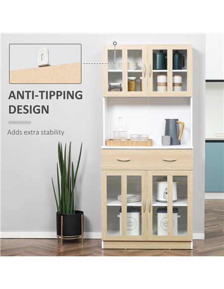 HOMCOM Modern Kitchen Cupboard, Freestanding Storage Cabinet Hutch with Central Drawer, 2 Glass Door Cabinets and Countertop,180 - pic 43102 | FastDaddyshop