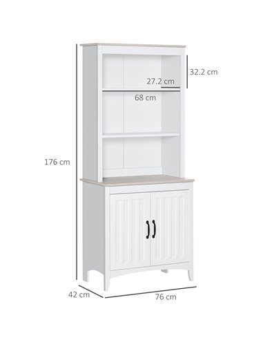 HOMCOM Kitchen Cupboard with 3-tier Shelving Storage Cabinet, White 835-482WT