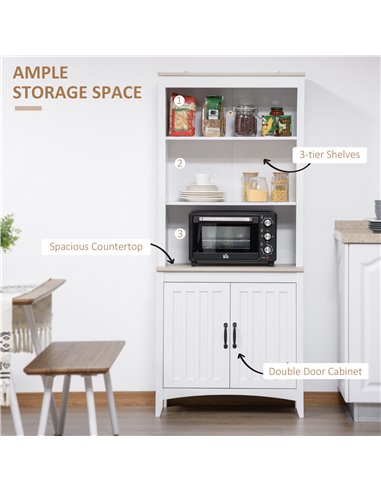 HOMCOM Kitchen Cupboard with 3-tier Shelving Storage Cabinet, White 835-482WT