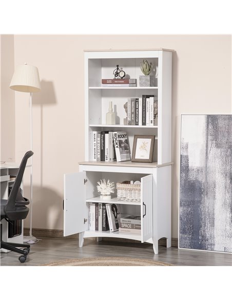 HOMCOM Kitchen Cupboard with 3-tier Shelving Double-door Storage Cabinet, Sideboard with Adjustable Shelves Microwave Oven Count - pic 43111 | FastDaddyshop