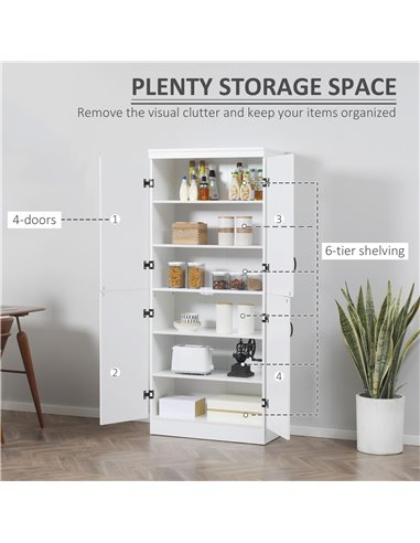 HOMCOM 4-Door Tall Kitchen Cupboard, White 838-128WT