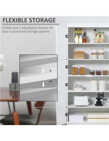 HOMCOM 4-Door Tall Kitchen Cupboard, Freestanding 6-Tier Storage Cabinet with 2 Adjustable Shelves for Living Room, Dining Room, - pic 43117 | FastDaddyshop