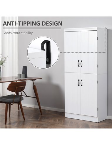 HOMCOM 4-Door Tall Kitchen Cupboard, Freestanding 6-Tier Storage Cabinet with 2 Adjustable Shelves for Living Room, Dining Room,