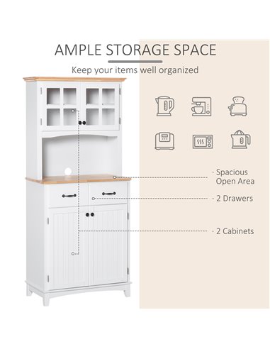 HOMCOM Freestanding Kitchen Cupboard, Storage Cabinet, White 835-278