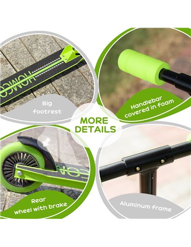 HOMCOM Scooter for Kids Toddler Foldable Kick Scooter with Adjustable Height Brake for Boys and Girls 3-8 Years Aluminium Green