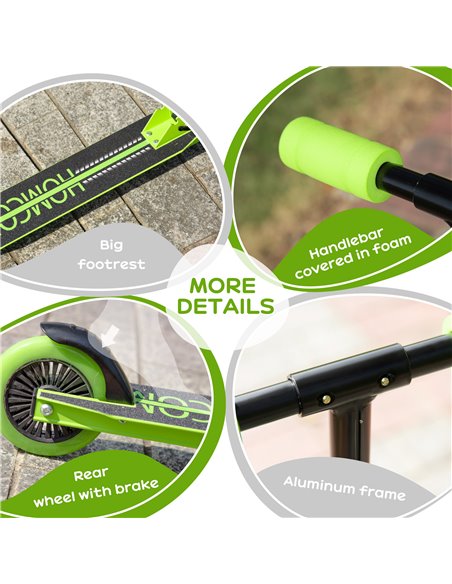HOMCOM Scooter for Kids Toddler Foldable Kick Scooter with Adjustable Height Brake for Boys and Girls 3-8 Years Aluminium Green - pic 4313 | FastDaddyshop