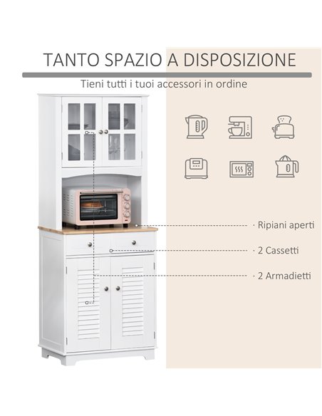 HOMCOM Modern Kitchen Cupboard, Louvered Kitchen Storage Cabinet with Framed Glass Doors and 2 Drawers, White 835-276 - pic 43134 | FastDaddyshop