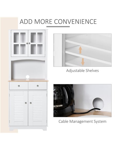 HOMCOM Modern Kitchen Cupboard, Louvered Kitchen Storage Cabinet with Framed Glass Doors and 2 Drawers, White 835-276 - pic 43135 | FastDaddyshop